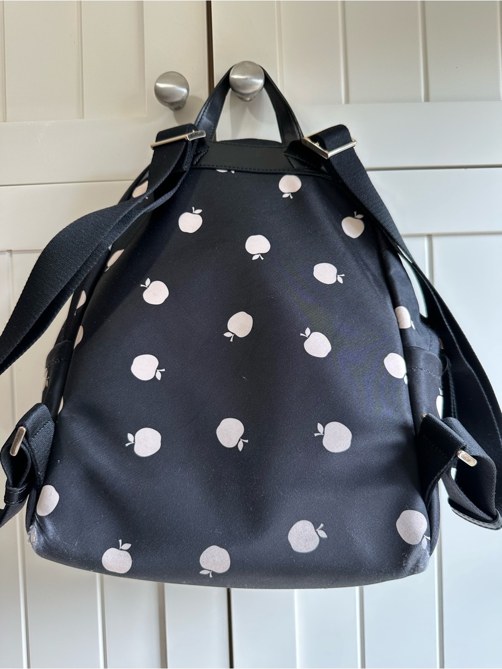 kate spade chelsea black and white apple print nylon backpack - Picture 5 of 15
